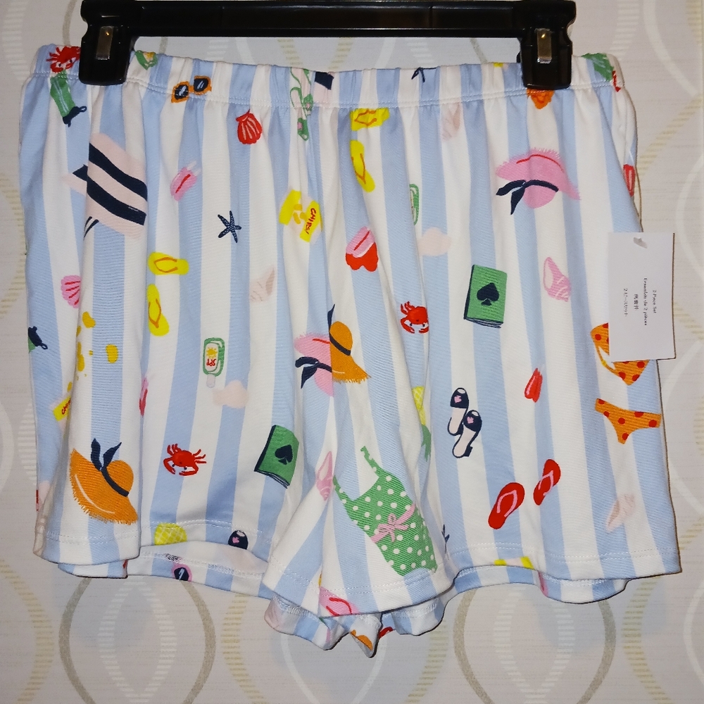 Kate Spade Aqua Stripe Pajamas Set PJ Shirt + Shorts Sleepwear KS12601T - Picture 13 of 16